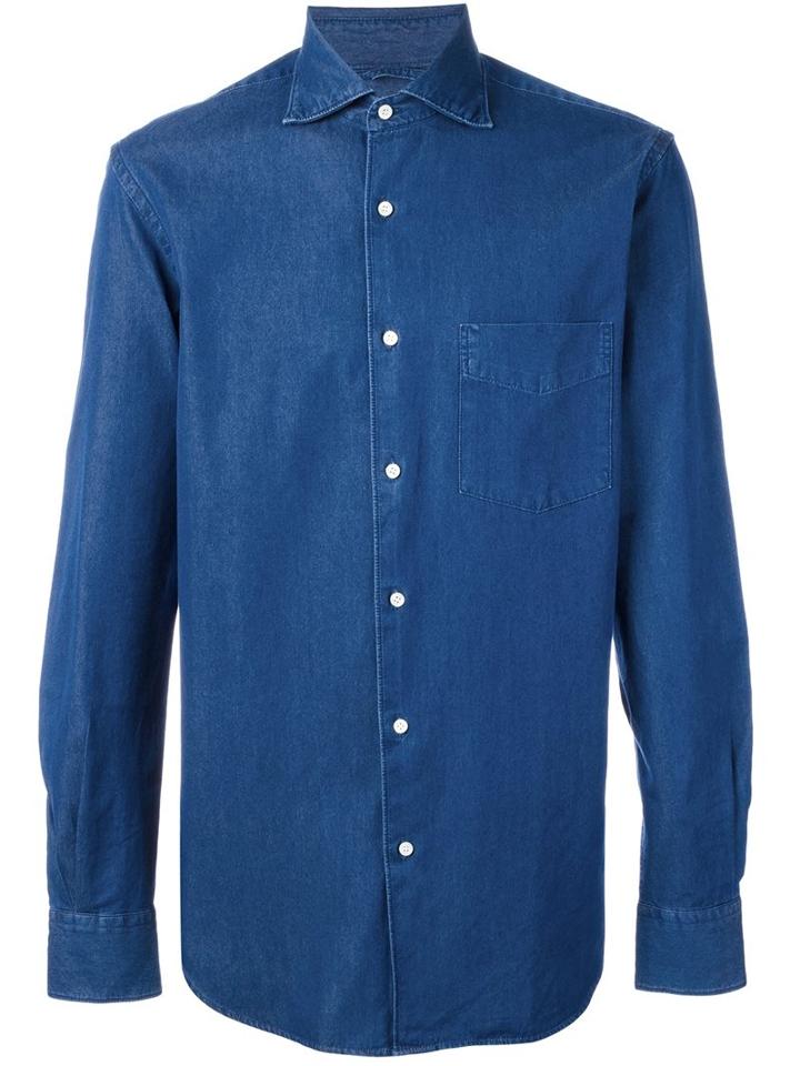 Aspesi Longsleeved Classic Shirt, Men's, Size: 40, Blue, Cotton