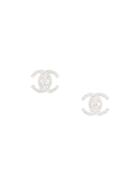 Chanel Vintage Crystal Cc Earrings - Silver