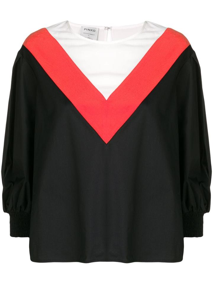 Pinko Colour Block Bell Sleeve Blouse - Black