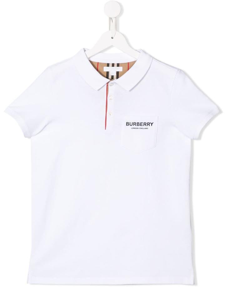 Burberry Kids Teen Logo Polo Shirt - White