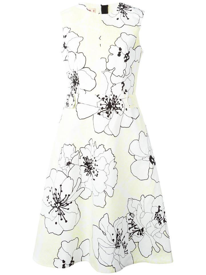Marni Floral Flared Dress, Women's, Size: 42, White, Cotton/linen/flax