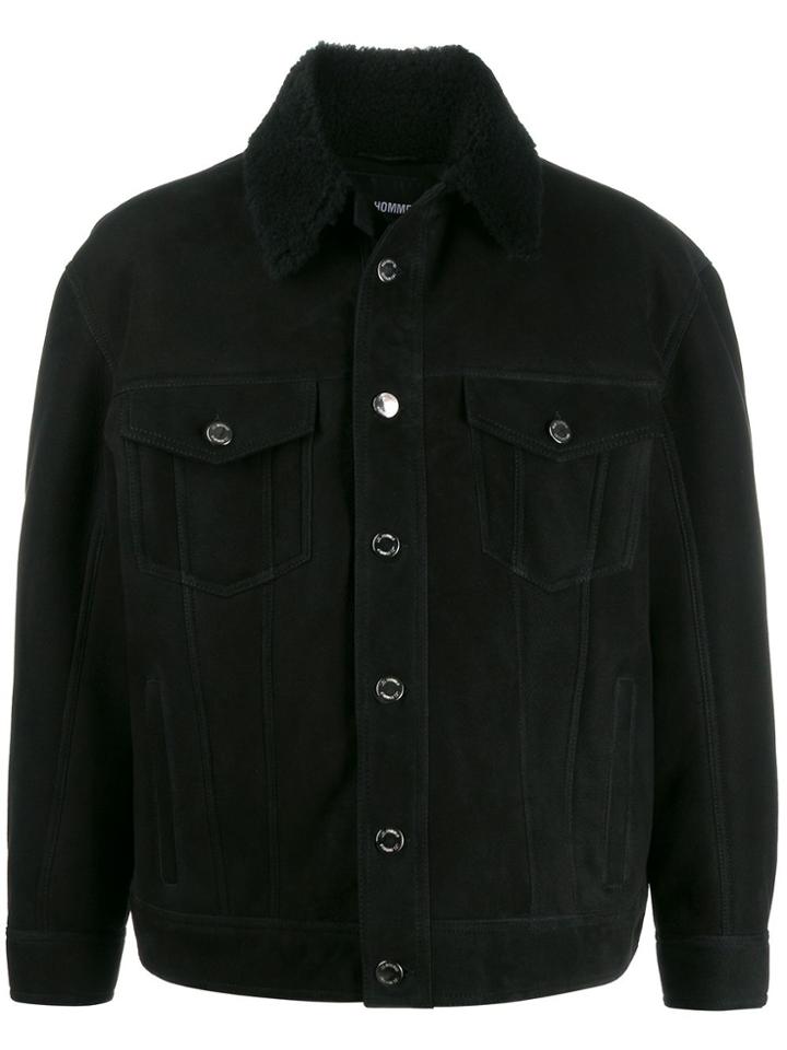 Les Hommes Suede Shearling Short Jacket - Black