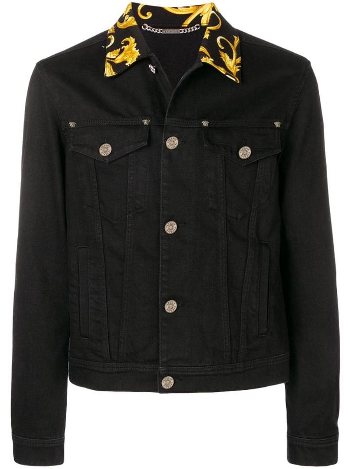 Versace Baroque-collar Denim Jacket - Black