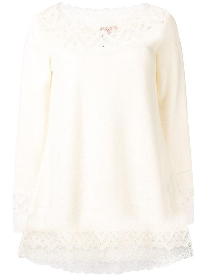 Ermanno Scervino Lace Trim Knitted Top - White