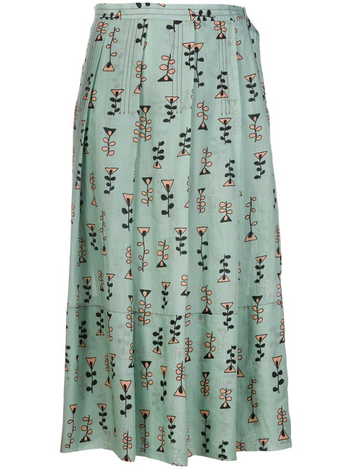 Marni Novelty Print Pleated Skirt - Green
