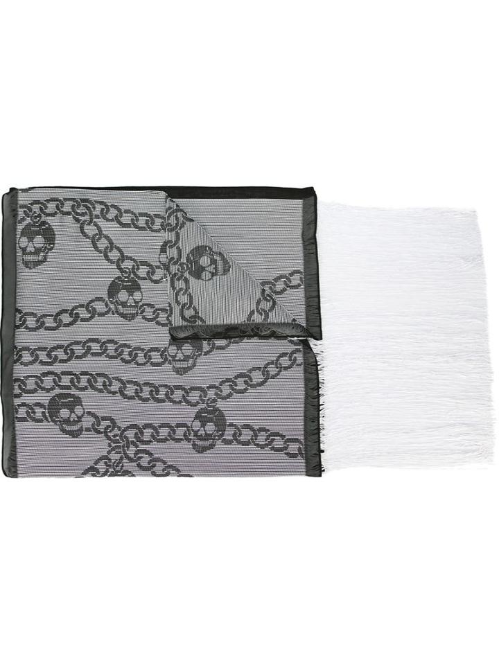 Alexander Mcqueen Chain And Skull Print Scarf, Women's, Black, Silk/viscose