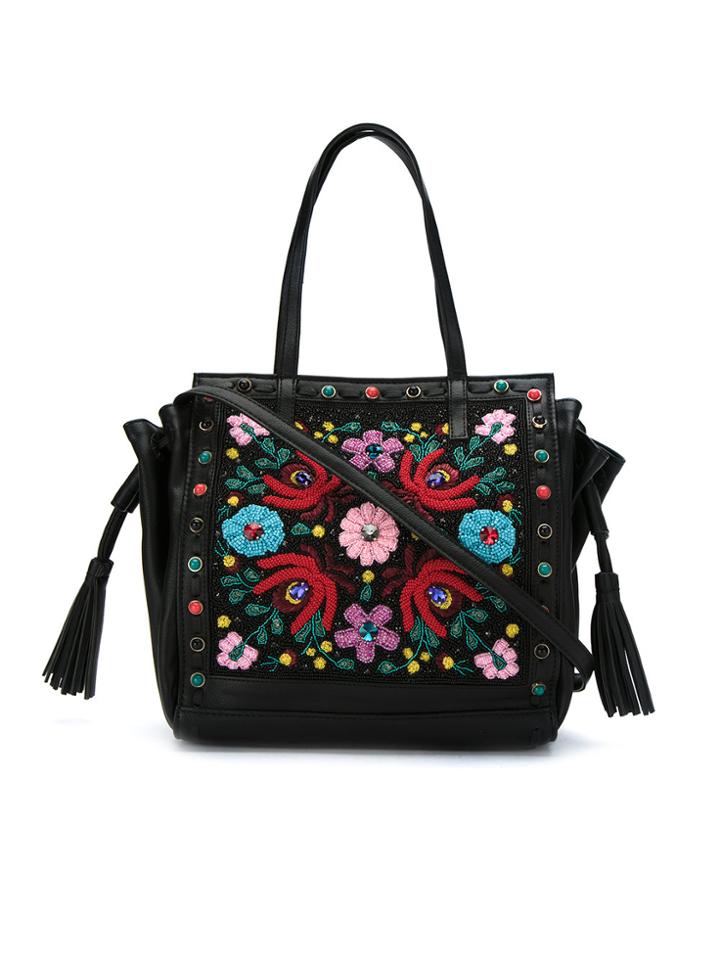Isla Maxi Embroidered Shoulder Bag - Black