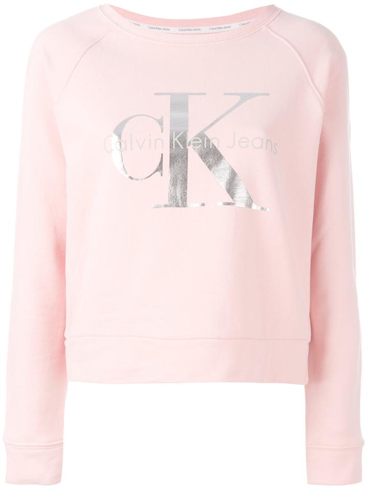 Calvin Klein Jeans - Logo Print Sweatshirt - Women - Cotton - L, Pink/purple, Cotton