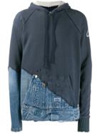 Greg Lauren Fabric And Denim Hooded Jacket - Blue