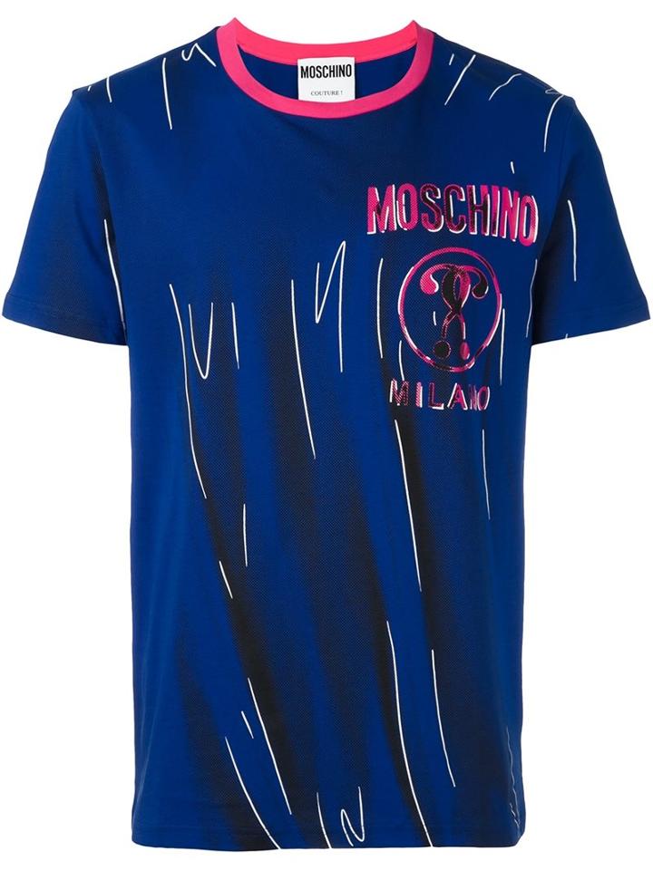 Moschino Trompe-l'oeil Logo T-shirt, Men's, Size: 52, Blue, Cotton