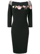 Blumarine Floral Embroidered Midi Dress - Black