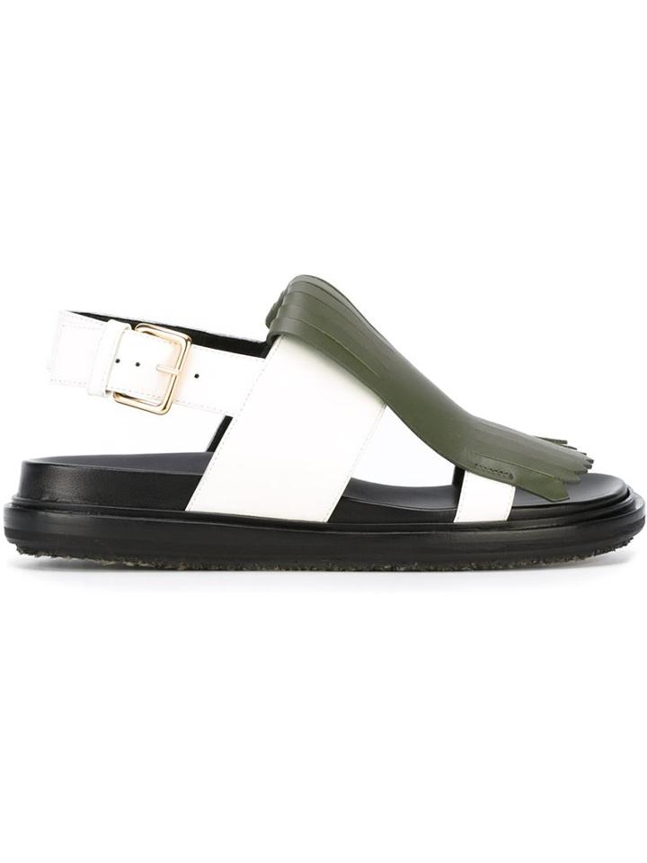 Marni Fussbett Fringed Sandals, Women's, Size: 39, Green, Calf Leather/leather/rubber