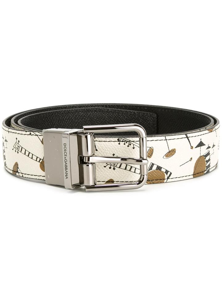 Dolce & Gabbana Instrument Print Belt, Men's, Size: 100, White, Leather