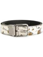 Dolce & Gabbana Instrument Print Belt, Men's, Size: 100, White, Leather