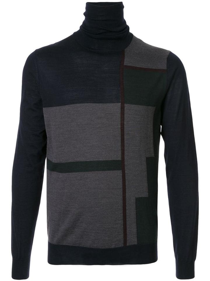 Corneliani Geometric Panelled Jumper - Blue