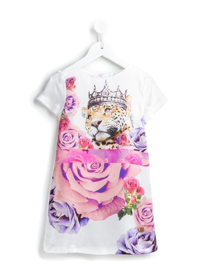 Roberto Cavalli Kids Rose Print Dress, Girl's, Size: 12 Yrs, White