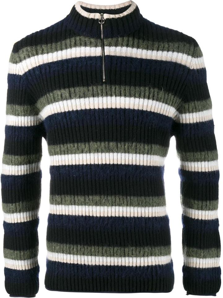 Helen Lawrence Striped Wool, Mohair And Lambswool Half-zip Jumper -