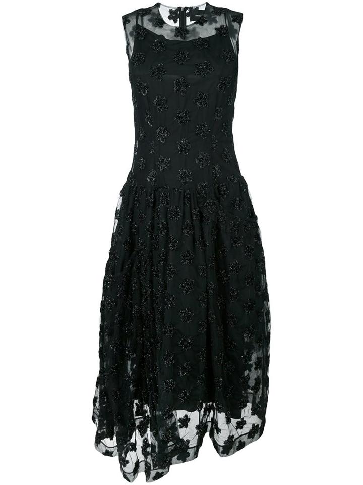 Simone Rocha Floral Embroidered Long Sheer Dress, Women's, Size: 14, Black, Polyamide/polyester/nylon/spandex/elastane