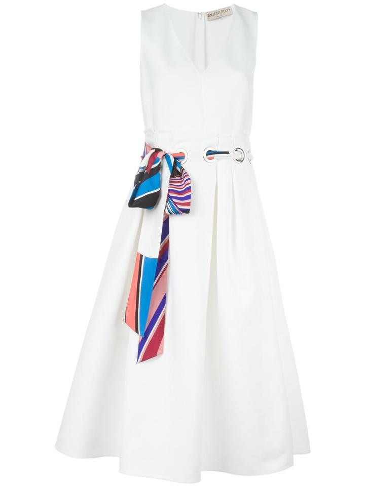 Emilio Pucci V-neck Dress, Women's, Size: 42, White, Silk/cotton