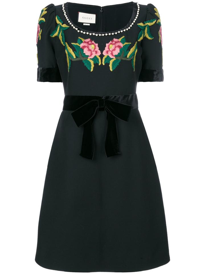 Gucci Floral Embroidered Dress - Black