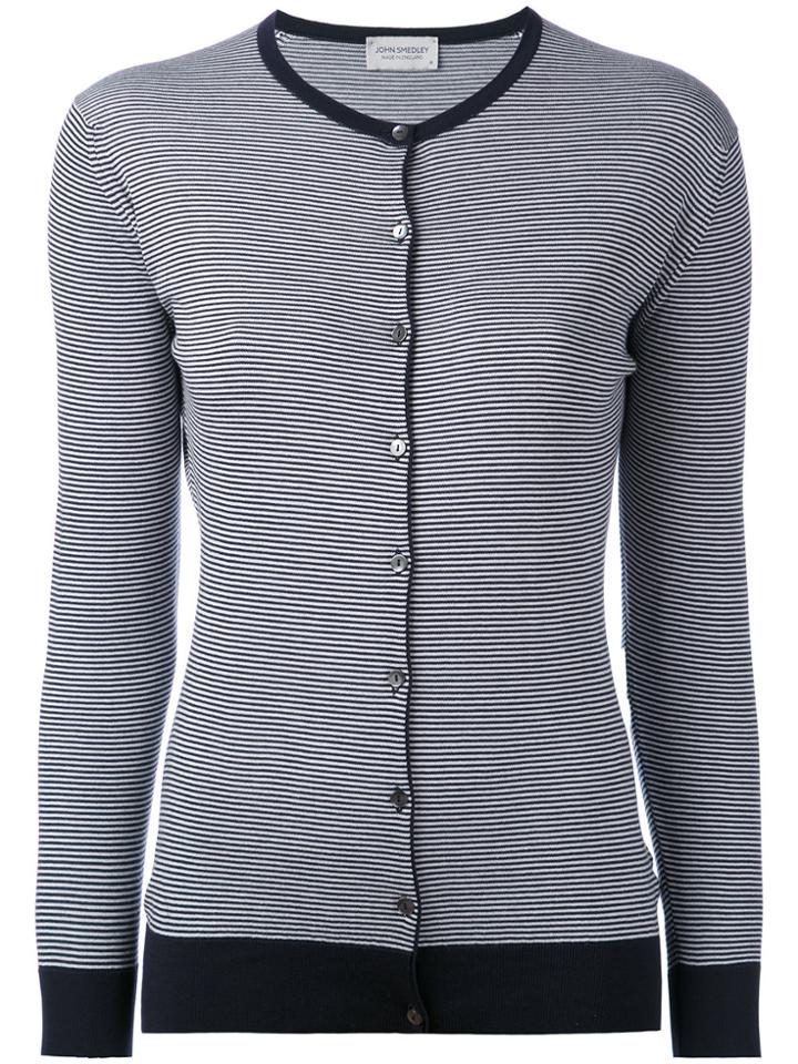 John Smedley Striped Cardigan - Blue