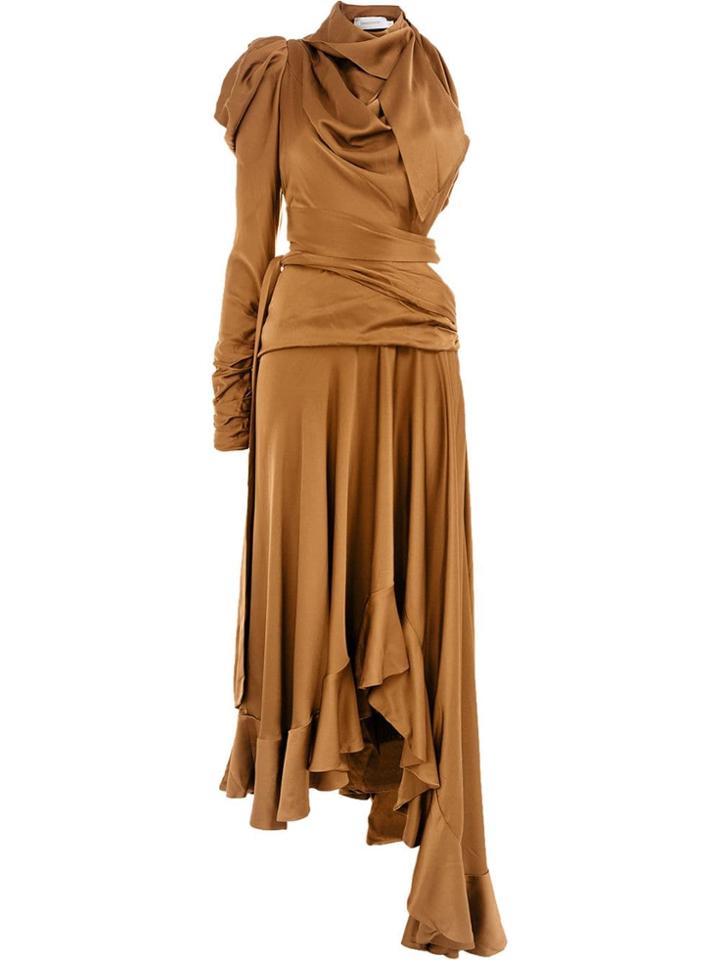 Zimmermann Asymmetric Ruffle Dress - Brown