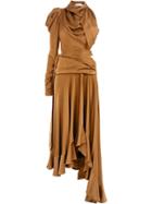 Zimmermann Asymmetric Ruffle Dress - Brown