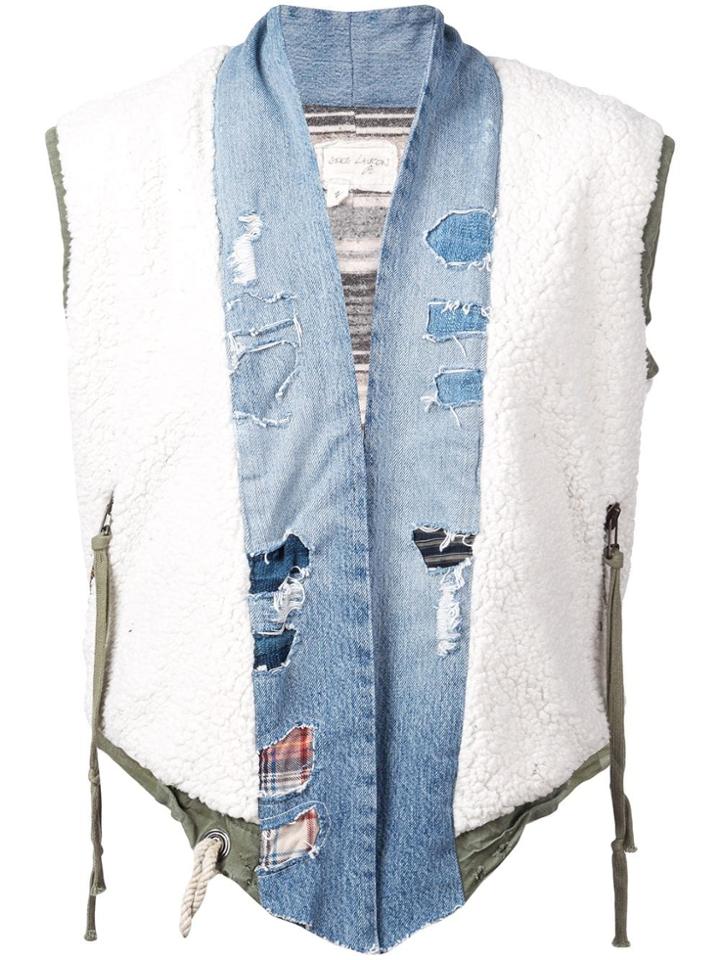 Greg Lauren Distressed Sleeveless Jacket - Neutrals