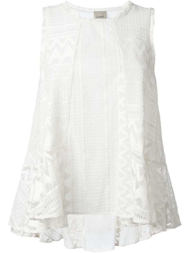 Nude Peplum Crochet Top