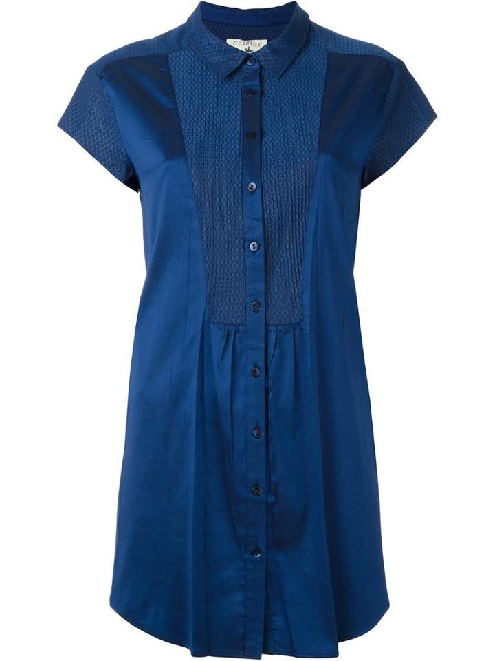 Cotélac Panelled Longline Shortsleeved Shirt, Women's, Size: 1, Blue, Polyester/cotton