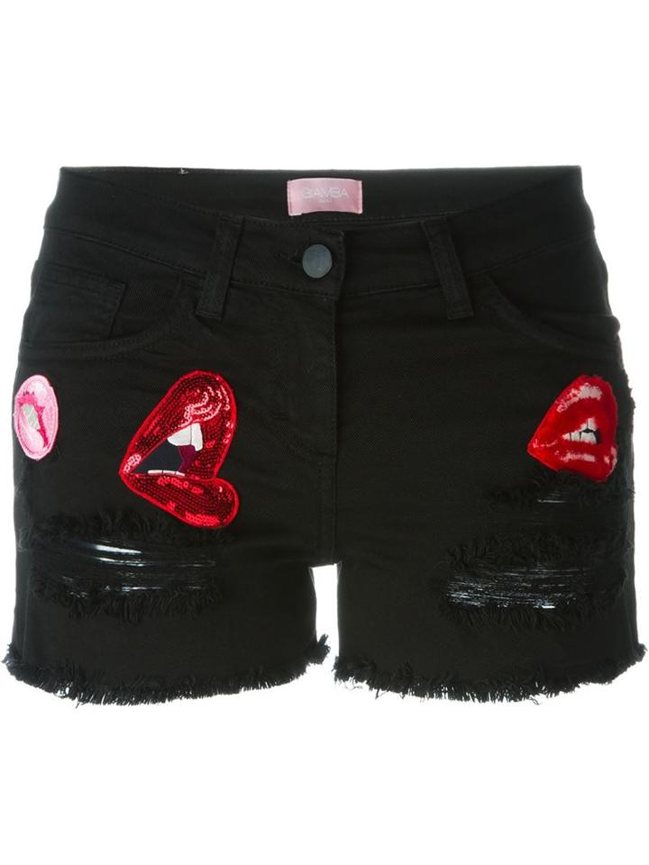 Giamba Lips Patch Denim Shorts