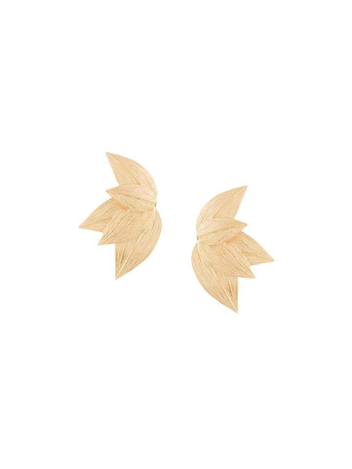 Meadowlark Etched 5 Leaves Studs - Metallic