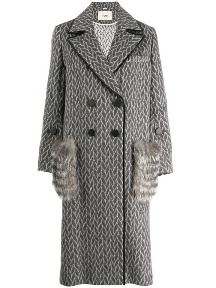 Fendi Fur Pockets Double Breasted Coat - Grey