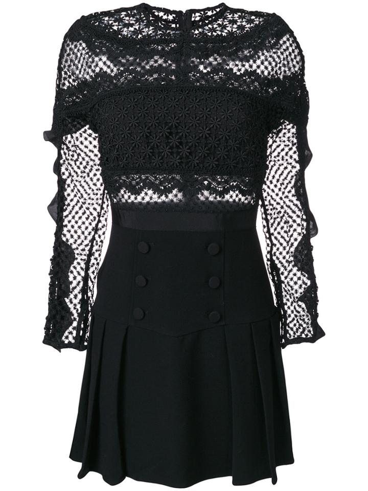 Self-portrait Crochet Pleated Dress - Black