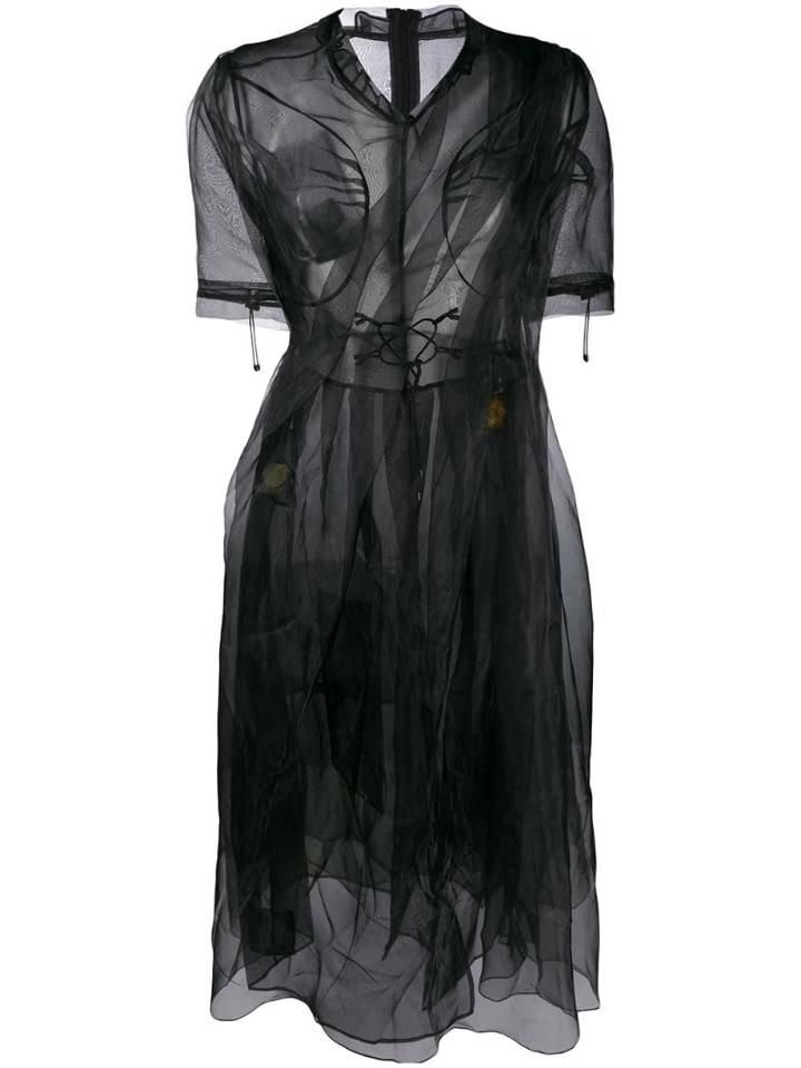 Quetsche Ruched Midi Flared Dress - Black