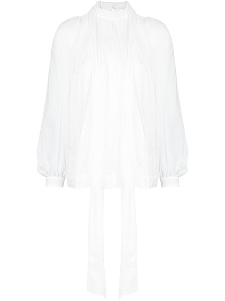 Dries Van Noten Tied Neck Draped Shirt, Women's, Size: 40, White, Cotton