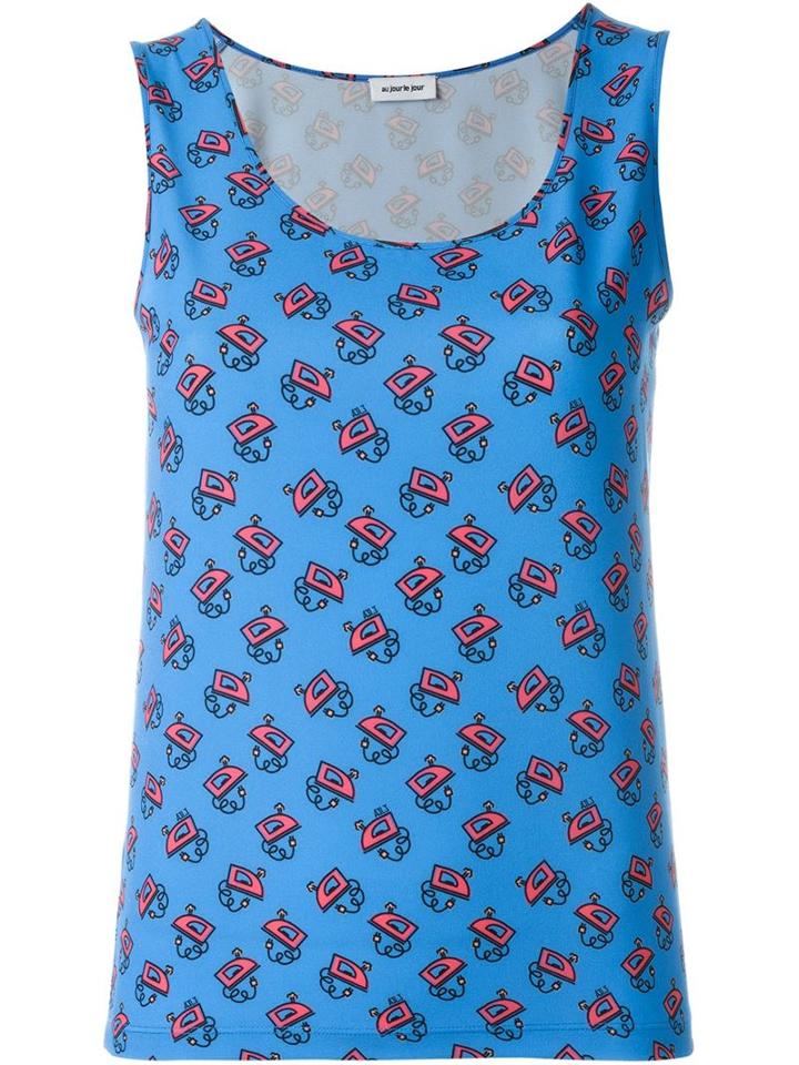 Au Jour Le Jour Printed Tank Top, Women's, Size: 42, Blue, Polyester/spandex/elastane