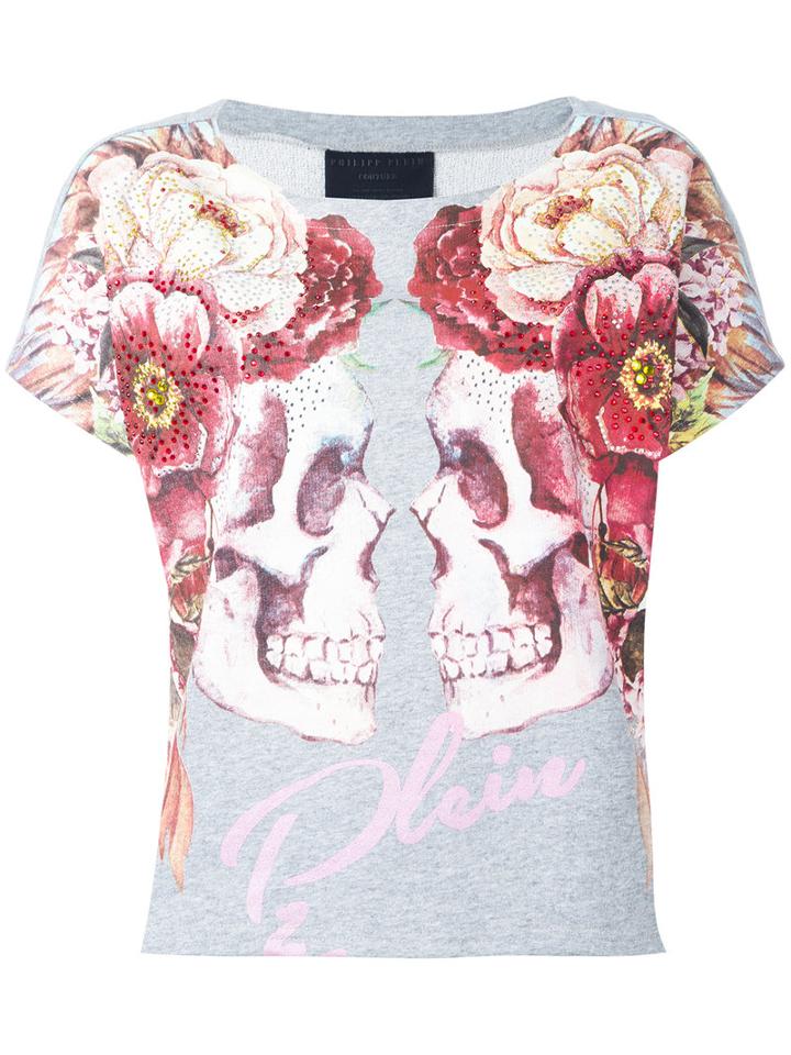 Philipp Plein - Double Face T-shirt - Women - Cotton/crystal - L, Women's, Grey, Cotton/crystal