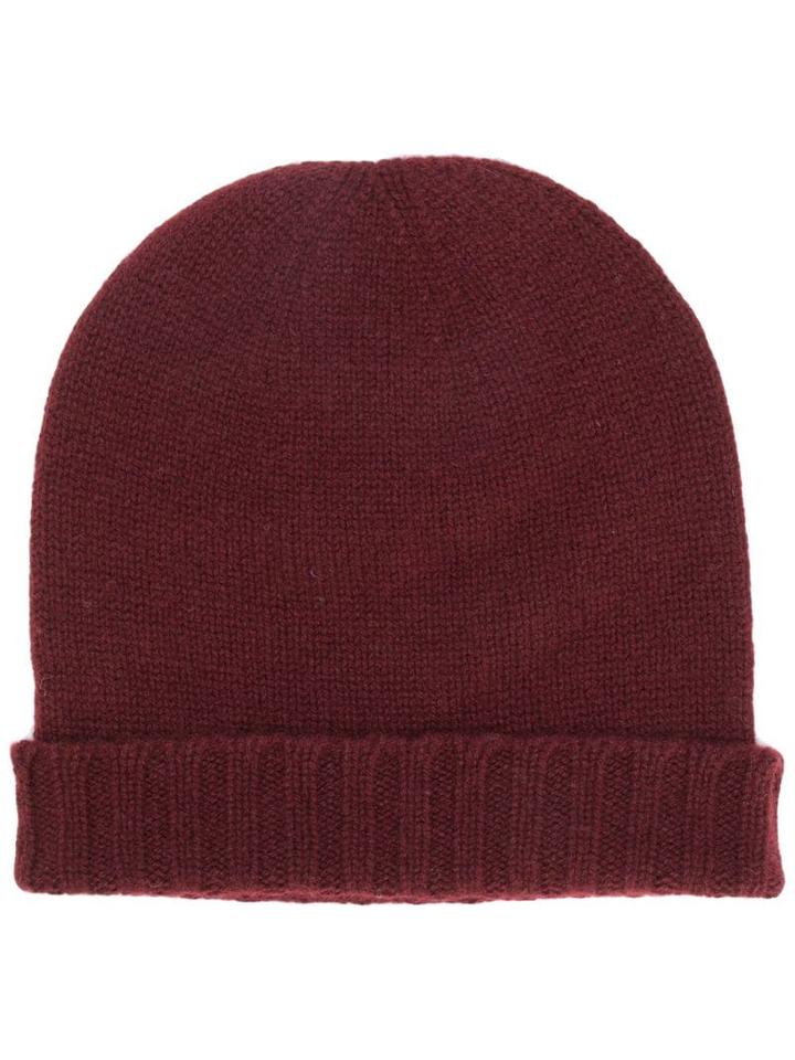 Pringle Of Scotland Ribbed Trim Beanie Hat - Red