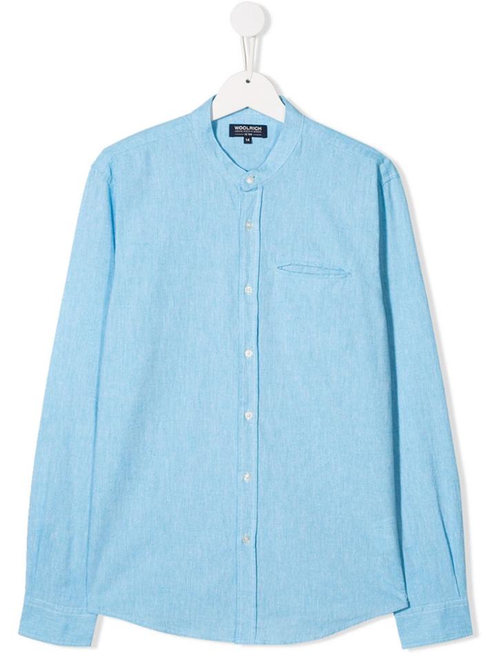 Woolrich Kids Grandad Collar Shirt - Blue