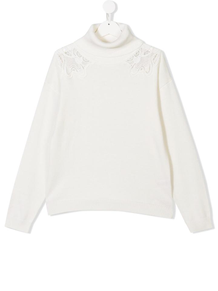 Chloé Kids Teen Crochet-detail Rollneck Jumper - Nude & Neutrals
