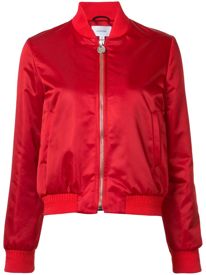 Carven Zipped Bomber Jacket, Women's, Size: 36, Red, Acetate/polyamide/viscose