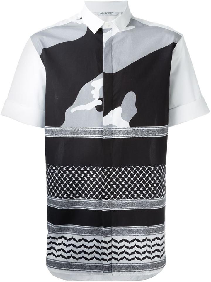 Neil Barrett Patterned Camouflage Shirt, Men's, Size: 41, White, Cotton