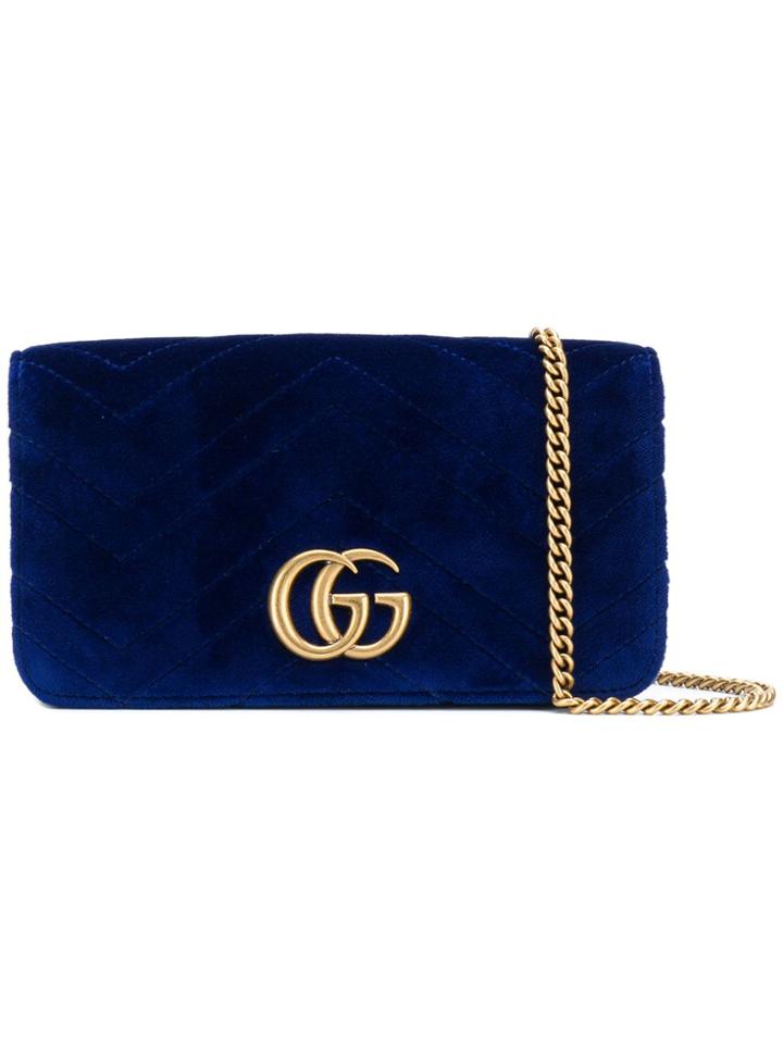Gucci Chevron Textured Logo Clutch - Blue