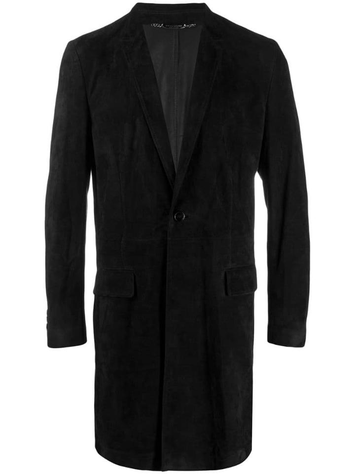Dolce & Gabbana Suede Single-breasted Coat - Black