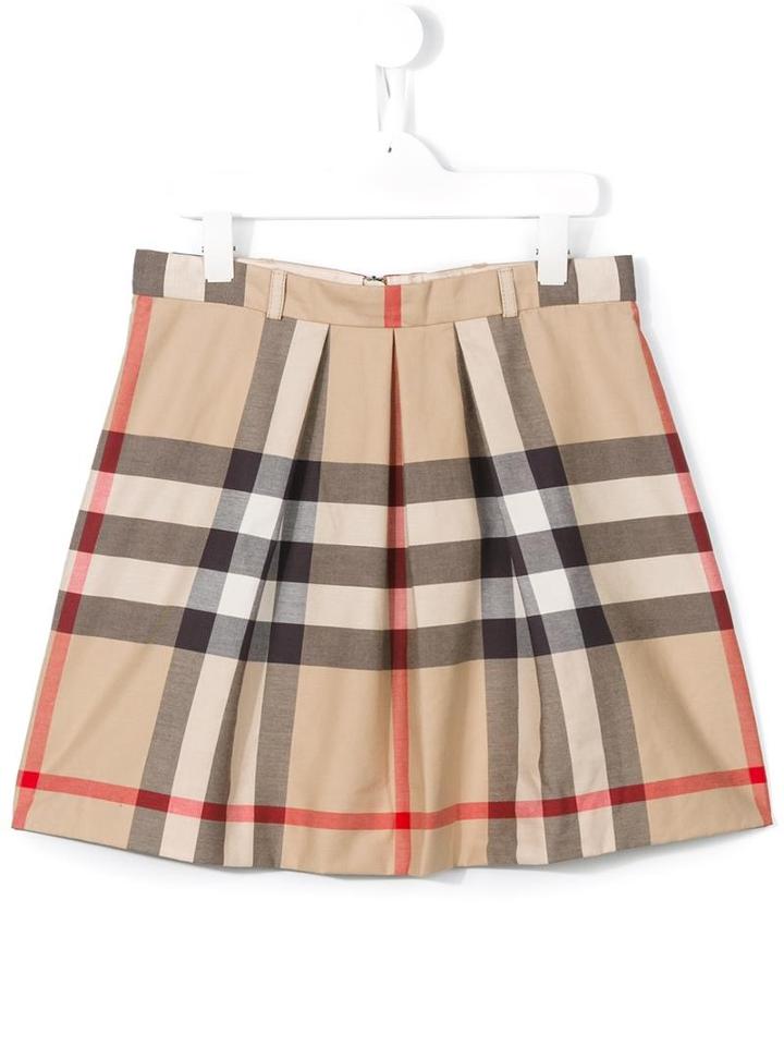 Burberry Kids Pleated Check Skirt, Girl's, Size: 14 Yrs, Nude/neutrals