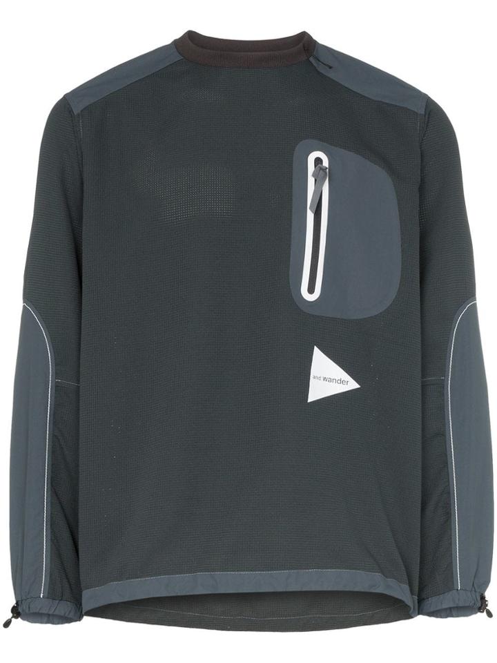 And Wander Logo Print Windbreaker Top - Grey