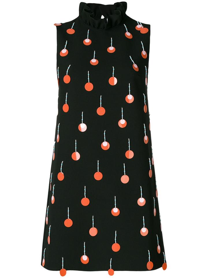 Au Jour Le Jour Ruffle Neck Embellished Dress - Black