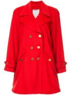Chanel Vintage Cashmere Cc Logos Long Sleeve Coat - Red