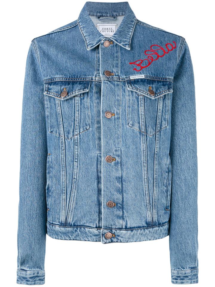 Forte Couture Embroidered Denim Jacket - Blue